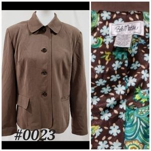🤍Bob Mackie Studio Wearable Art brown blazer floral paisley lining Size 16